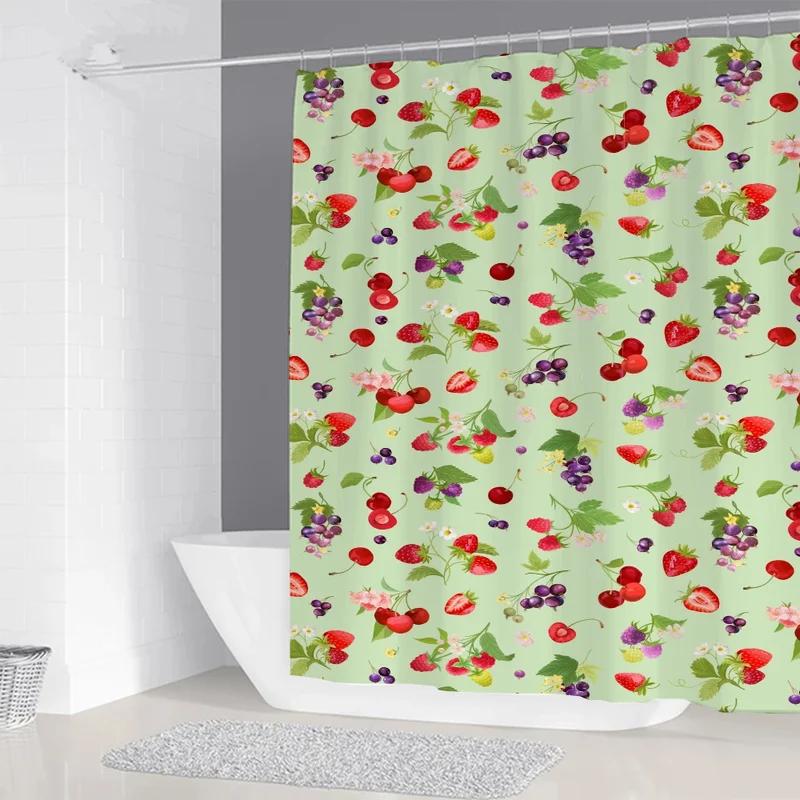 Fruit Things for the Bathroom Accessories Sets Luxury Shower Curtain Waterproof Folding Partition Curtains Bath Bedrooms