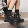 Fashion Womens British Wind Fad Casual Boots No Slip Soft Bottom Height Increased Boots Womens Outdoor Rhubarb Tooling Boots Botas Mujer