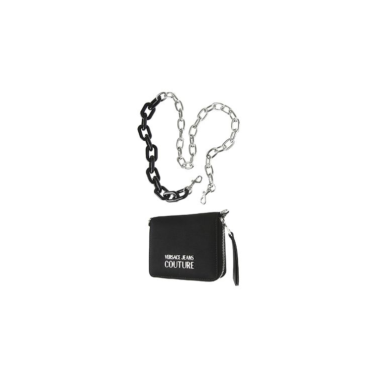 Versace Jeans Couture Color Block Chain Silver Letter Logo Cotton Clutch Wallet Women wallet Black 73VA9XM1-ZS394-899