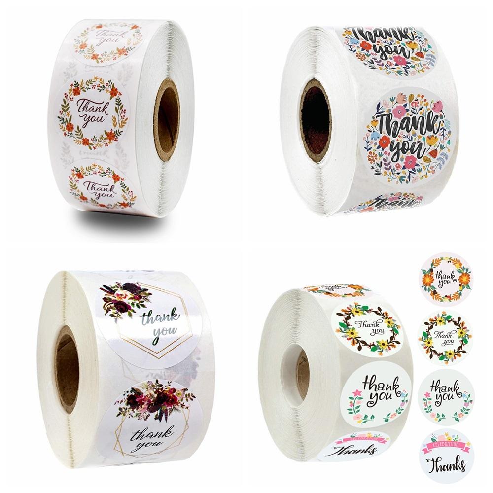 50pcs/lot Paper Flowers Thank You Stickers for Wedding Favors and Party Seal Labels Business Packing Label Stationery Sticker