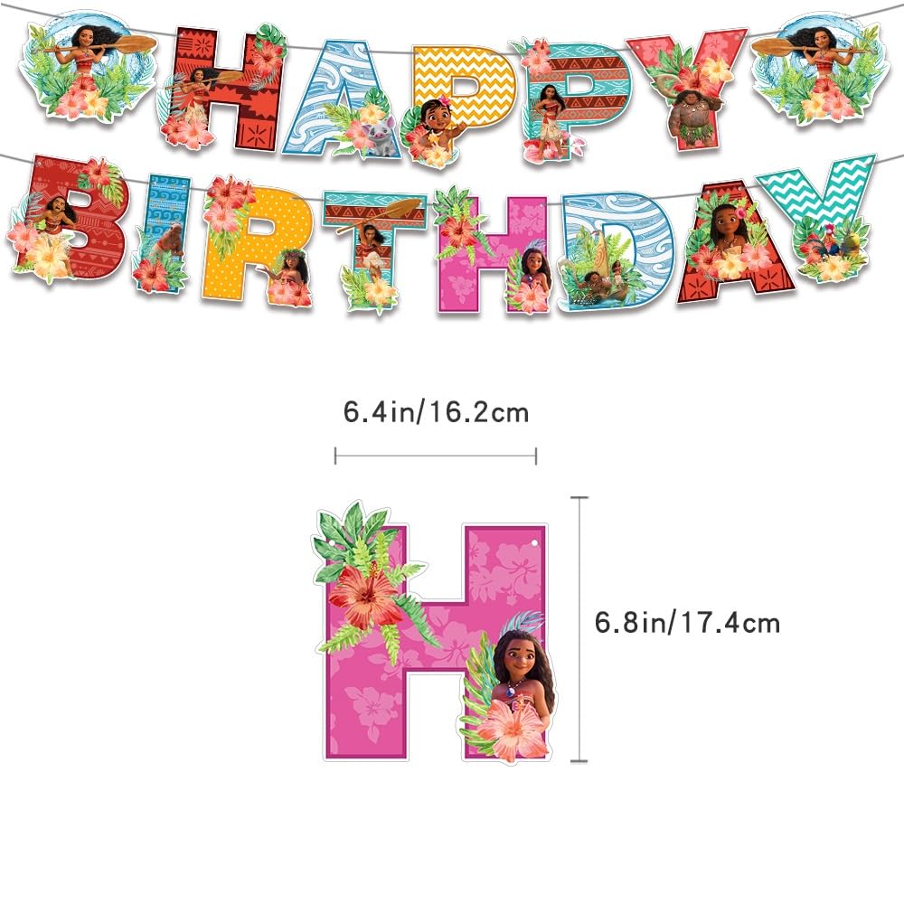 Moana Birthday Decorations Party Set, Moana Character, Disney Animation, 3 Cute Kids Girls Blue Pink Ocean Balloons Happy Birthday Garland Cake