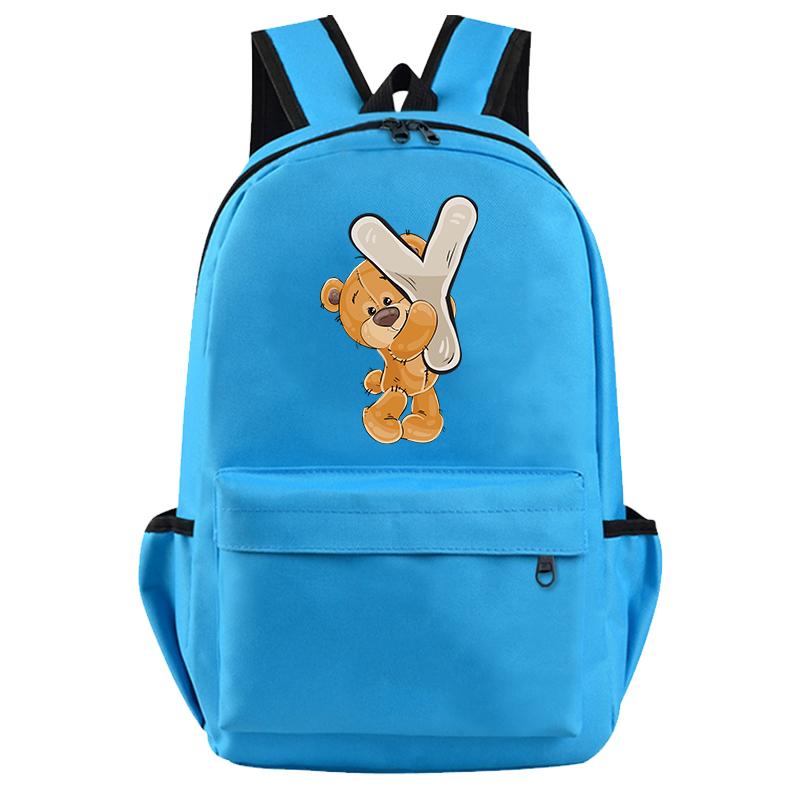 Little Bear 26 English Letters Backpack Teen School Bag for Girls Boy Backpack Bookbag for Kid Gifts Large Capacity Student Bag