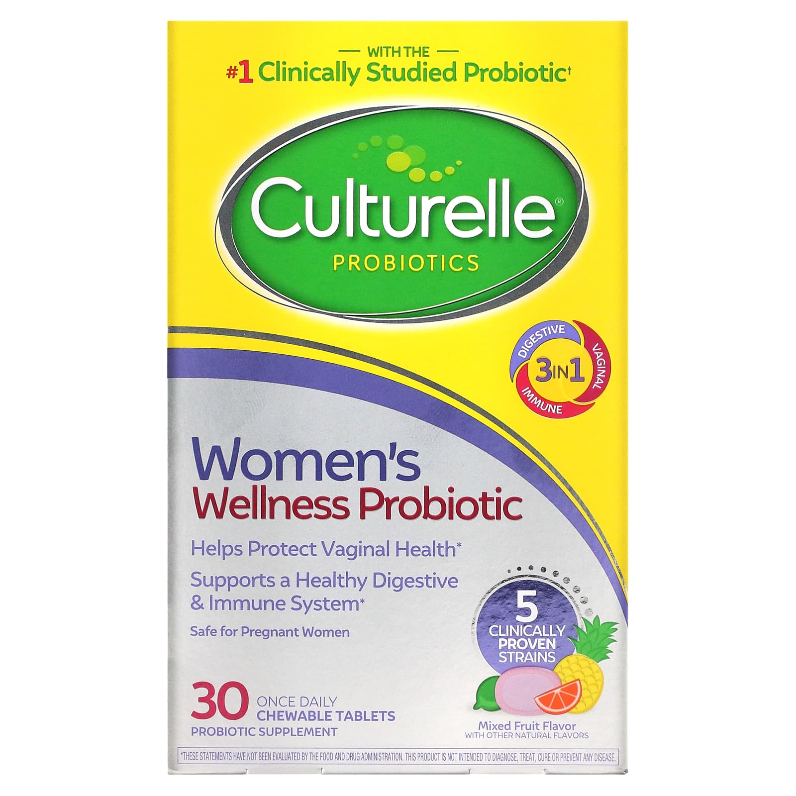 

Culturelle, Пробіотик, здоровий пробіотик для жінок, фрукти, 30 жувальних таблеток