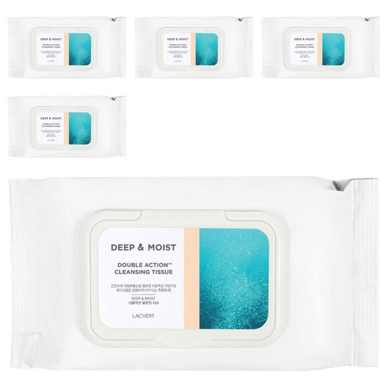 Lacvert Deep & Moist Double Action Cleansing Tissues, 80 wipes, 5 pcs