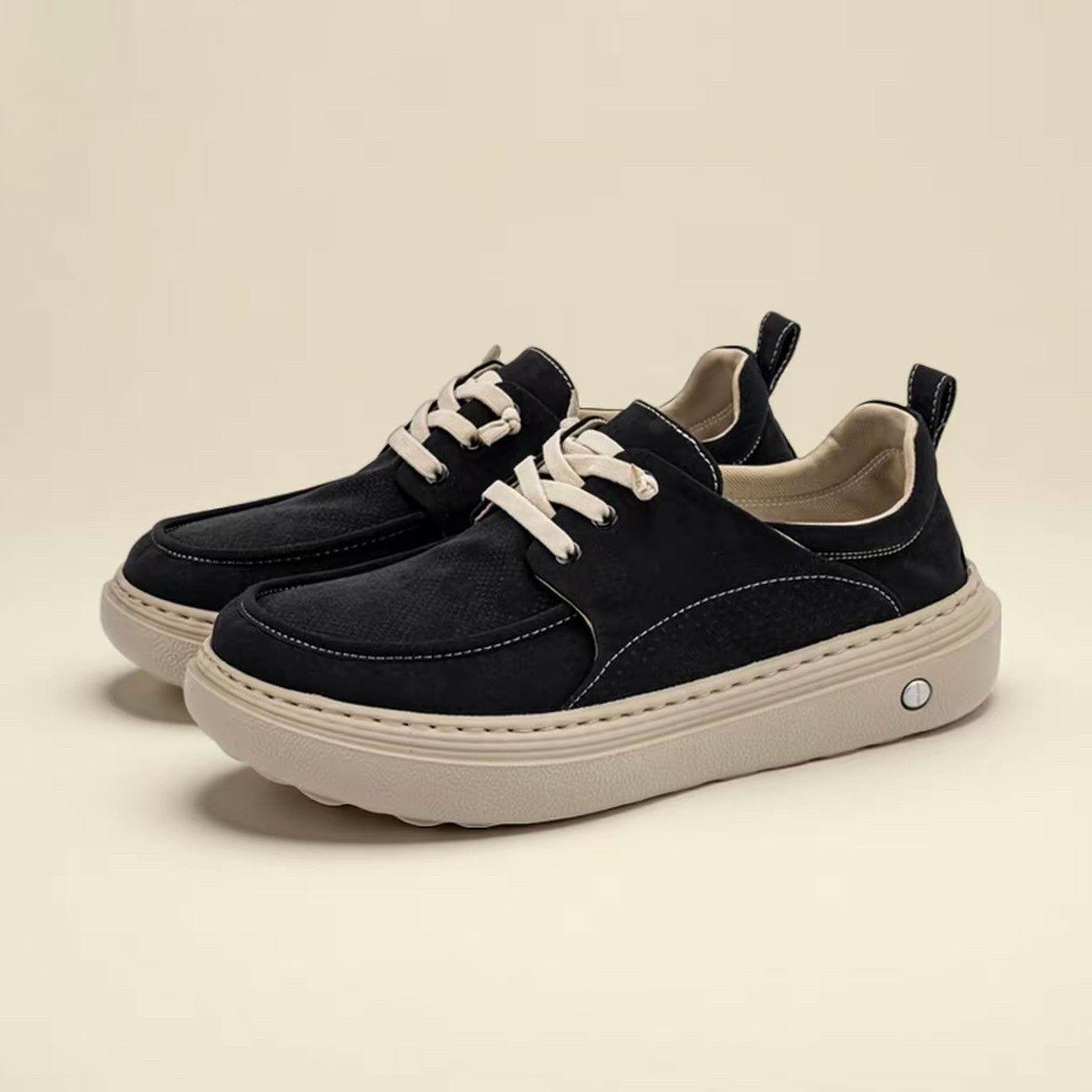 

Модная мужская повседневная парусиновая обувь 2025 Осень Толстая подошва Спортивная обувь Уличная мода Удобная платформа Шнуровка Нескользящая Повседневная обувь 39 чёрный