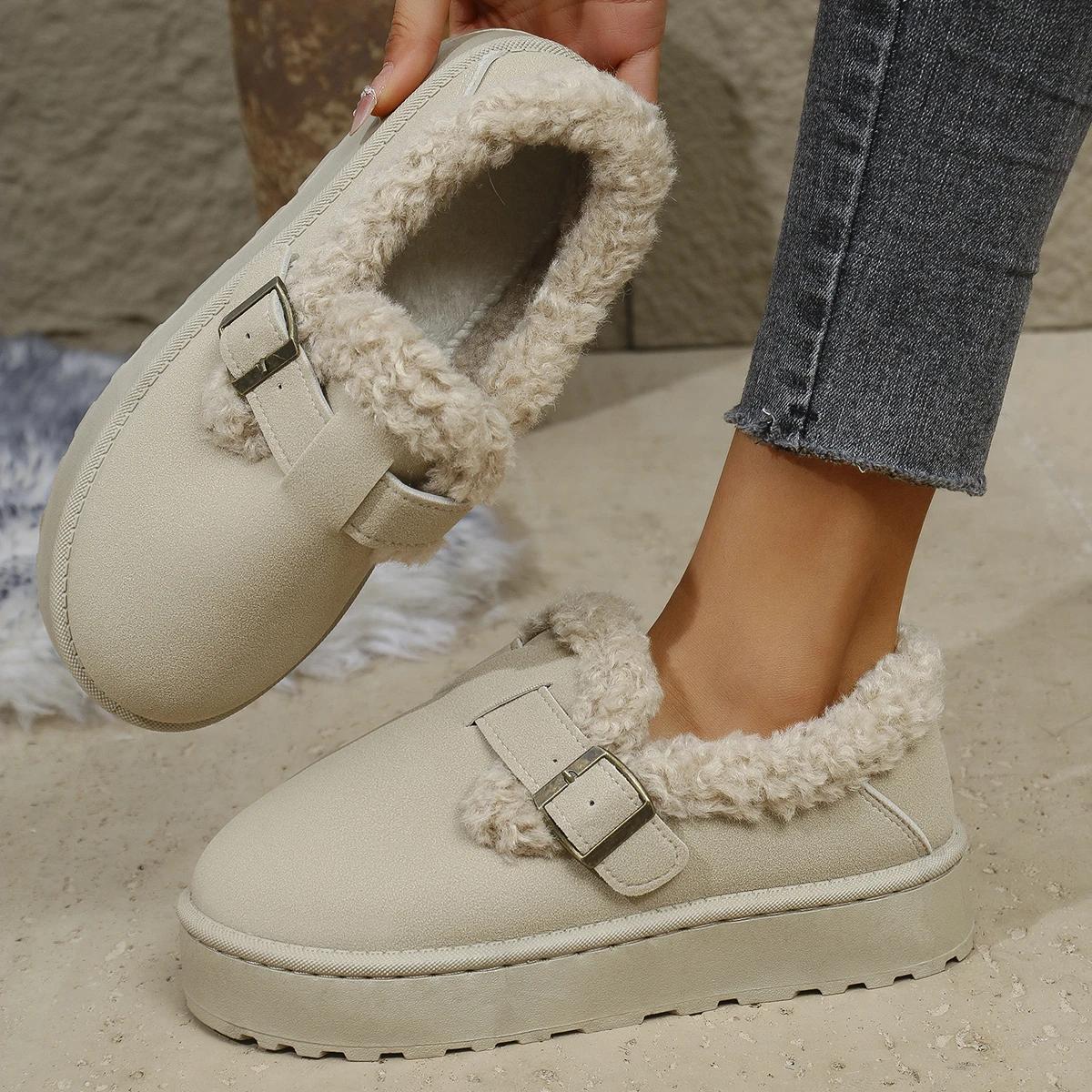 

Женские сапоги на плоской подошве, новые зимние модные роскошные теплые утолщенные пушистые хлопковые сапоги в стиле ретро, женские удобные туфли на платформе для женщин 36 бежевый