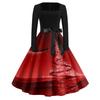 Women's Casual Christmas Print Square Neck Vintage Dress for Holiday Party