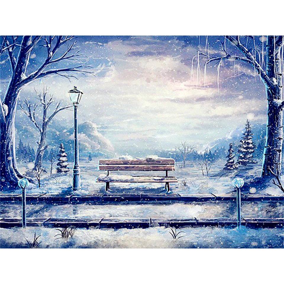 5D DIY Diamond Painting Landscape Winter House Full Round Rhinestone Embroidery Cross Stitch Kit Mosaic Picture Decoration Gift