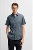 BOSS Schmal geschnittenes Blumenprint Stretch-Leinen Dunkel Größe L Herrenhemd, Blau,