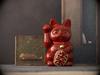 Gingado Maneki Neko Red Right Paw Made of Lucky Good Feng Shui Takaoka Bronze Maneki Neko (Large - 16cm) Lacquer, Raised, Metal, Cat, Luck, Figurine,