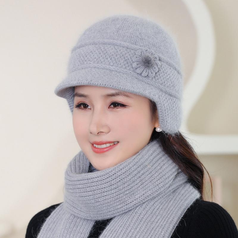 

Шапка для пожилой матери среднего возраста, зимняя кроличья меховая вуаль с плюшевой изоляцией, защита ушей, ветрозащитная шляпа рыбака, модная шляпа бабушки Single hat серый