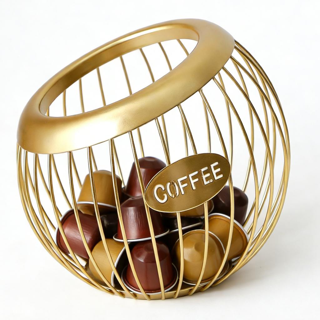 Spherical Coffee Capsule Holder Large Capacity Coffee Pod Basket Metal Wire Fruit Bowl Snack Storage for Home Kitchen