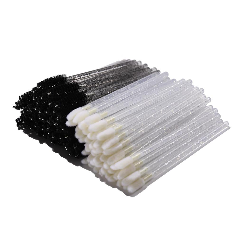 100PCS Disposable Makeup Brush Tool, Include 50 Lash Spoolies Mascara Brushes, 50 Crystal Lip Brushes, Disposable Applicators for Women Girls Beauty