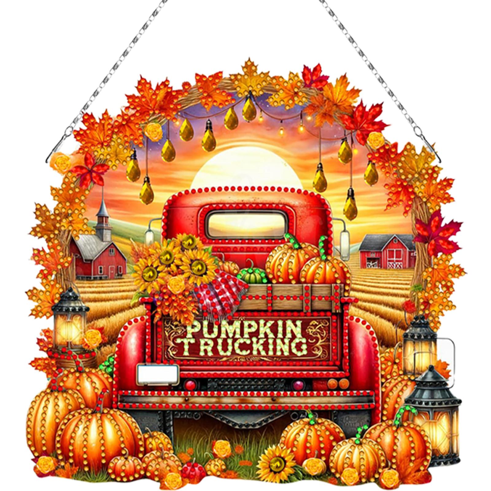 

Fall Truck 2D Flat DIY Hanging Diamond Art Kits Single Side Drill Diamond Art Pendant for Adults Gift Home Wall Or Window Decor