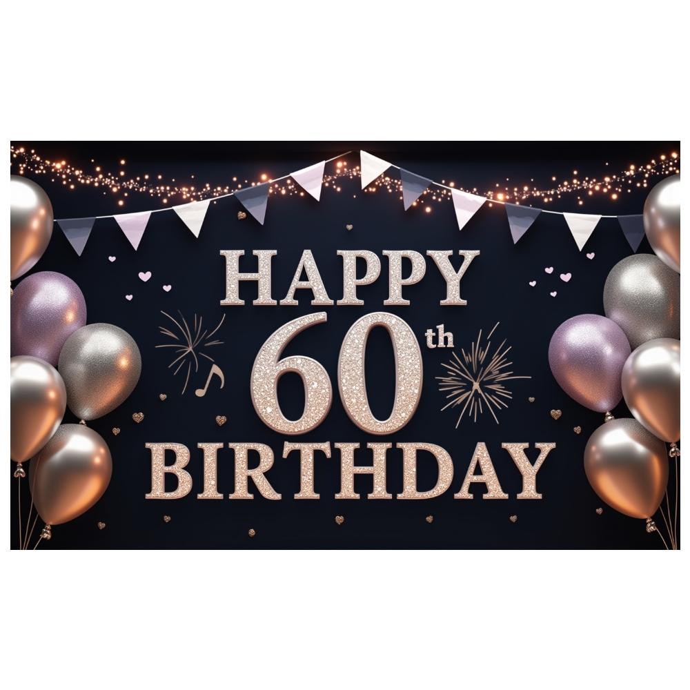 60th Birthday Celebration Background Triangle Pennant Banner 60th Birthday Display Luxury Birthday Backdrop Pink Heart Accents