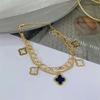 Stainless Steel Double Layer Four Leaf Clover Bracelet Women Minimalist Fashion Jewelry Gift