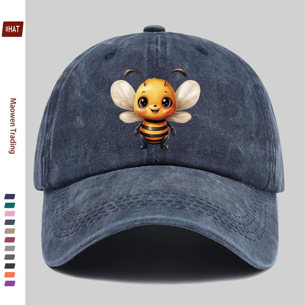 pc Cute Little Bee Print Baseball Cap Cool Cute Style Printed Design Sun Hat Travel Decor Hat Adjustable Strap MultiColor