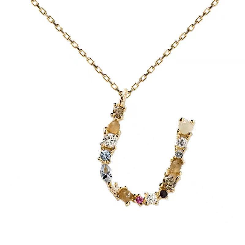 Colorful Zircon Alphabet Necklace: Women's European & American Design