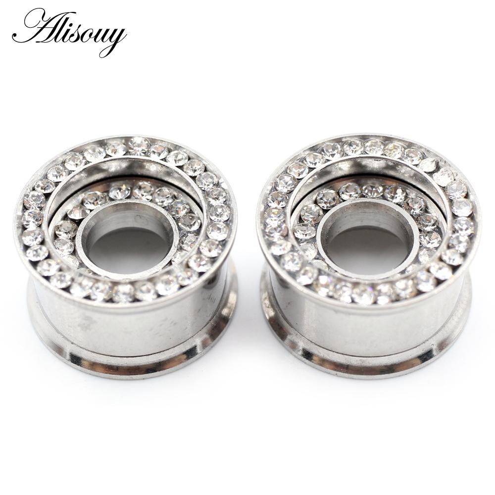 Alisouy Ohrstöpsel, Tunnel, Plugs, Expander, Keil, Messgerät, Ohrringe, Piercing, Körperschmuck, Lila, Schwarz, Klar, Zirkon, Edelstahl, 2 Stück