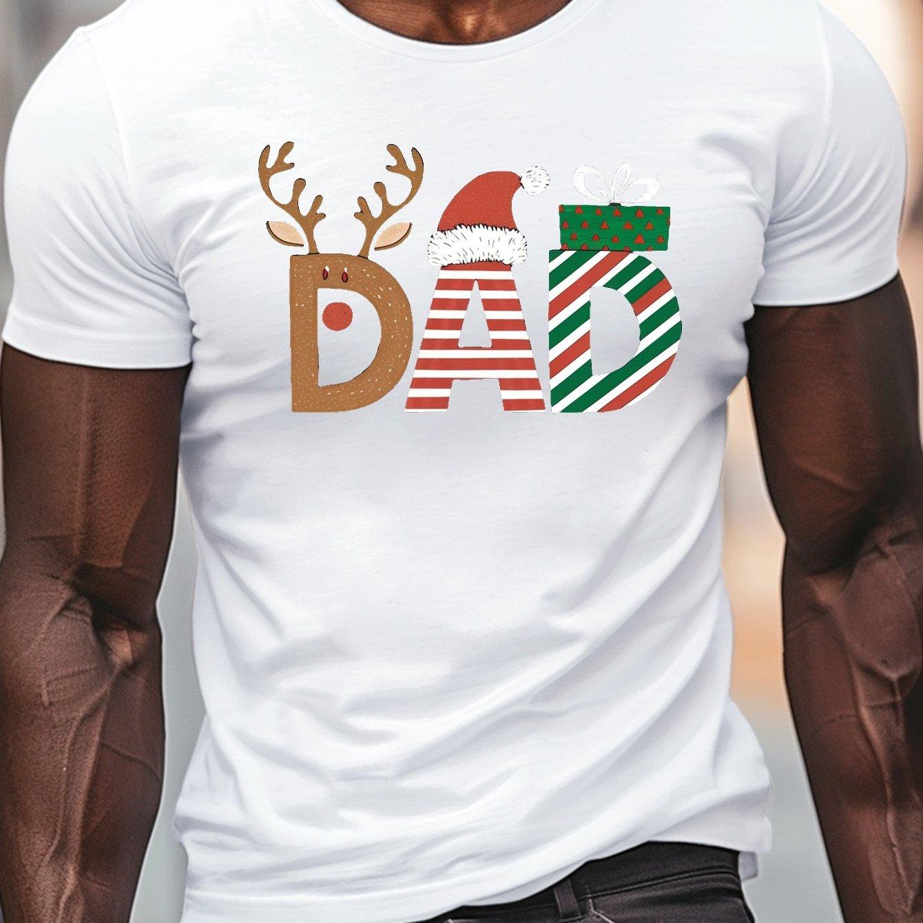 Reindeer Santa Dad Christmas Graphic Print Mens Casual Cotton TShirt Festive Tee S