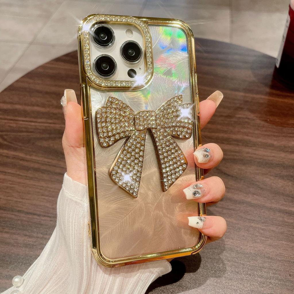 For IPhone 15 Electroplated Butterfly Crystal Diamond Phone Case for Apple 14 Gradient Feather 13 Luxury Protective Case for Women