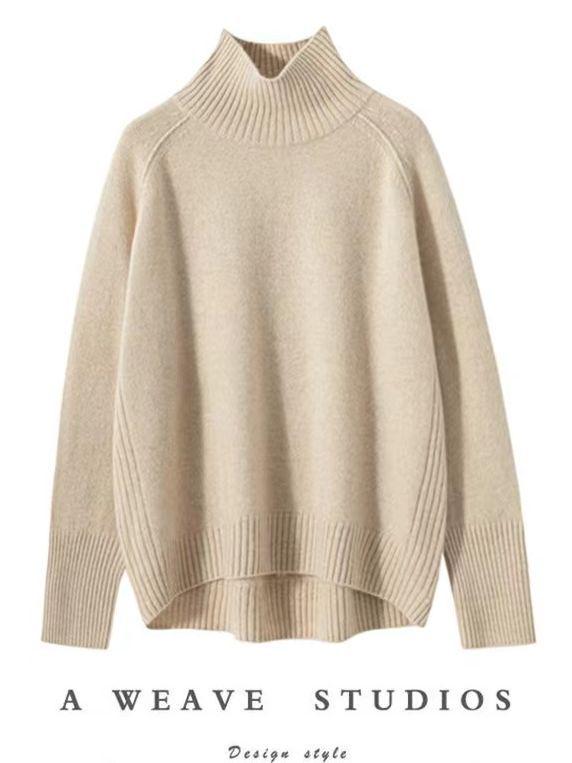 Women's Thick Wool Turtleneck Sweater - Loose Fit, Plus Size, Autumn/Winter Trendy Style.