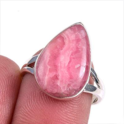 Natural Rhodochrosite Gemstone 925 Solid Sterling Silver Jewelry Ring S.7 C8q78