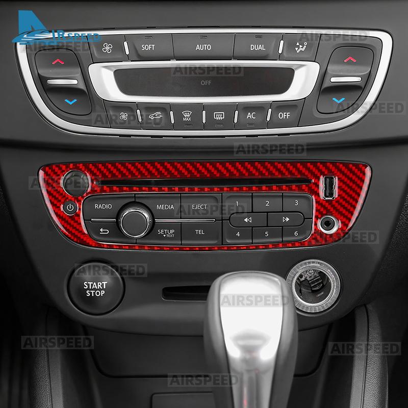 Renault Fluence Megane RS 2009 2010 2011 2012 2013 2014 için Gerçek Yumuşak Karbon Fiber Çıkartma LHD Merkezi Kontrol CD İç Çerçevesi