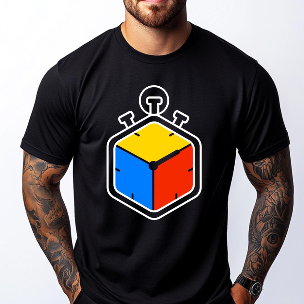 Speed Cubing Puzzle Cube Timer Graphic T Shirts Men Oversized ClassicShort Sleeve Tee