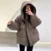 New counter high-end winter clothing hooded waist down jacket women's medium and long casual loose thickened white duck down