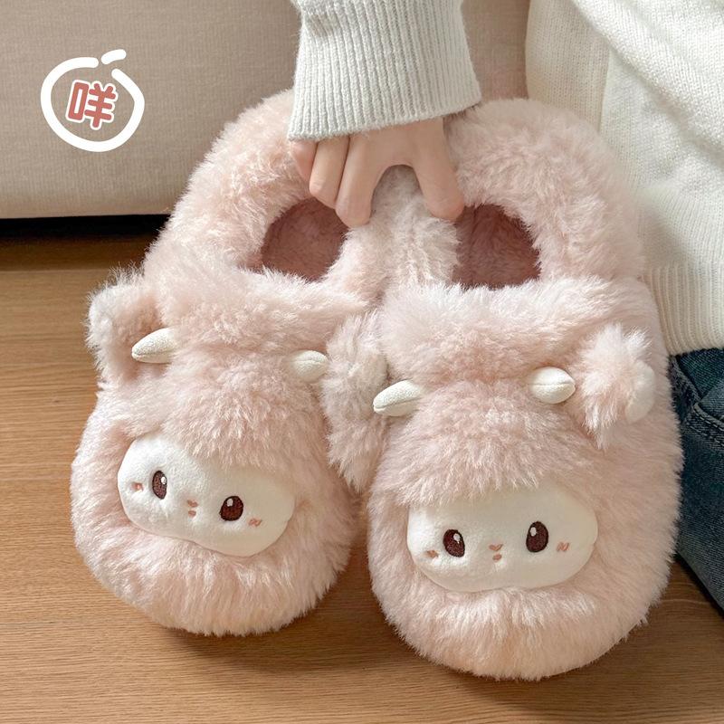 Milk Huhu cartoon lamb cotton shoes warm and velvet soft sole new cute cotton slippers