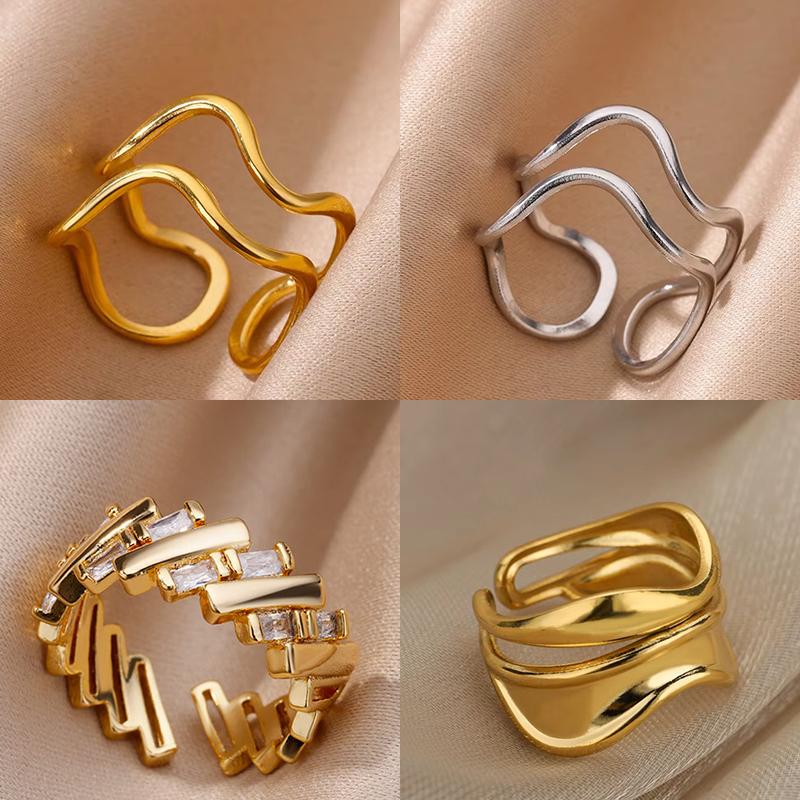 Minimalist Stainless Steel Line Open Rings For Women Gold Wedding Aesthetic Ring Designer Jewelry Accessories BFF Anillo