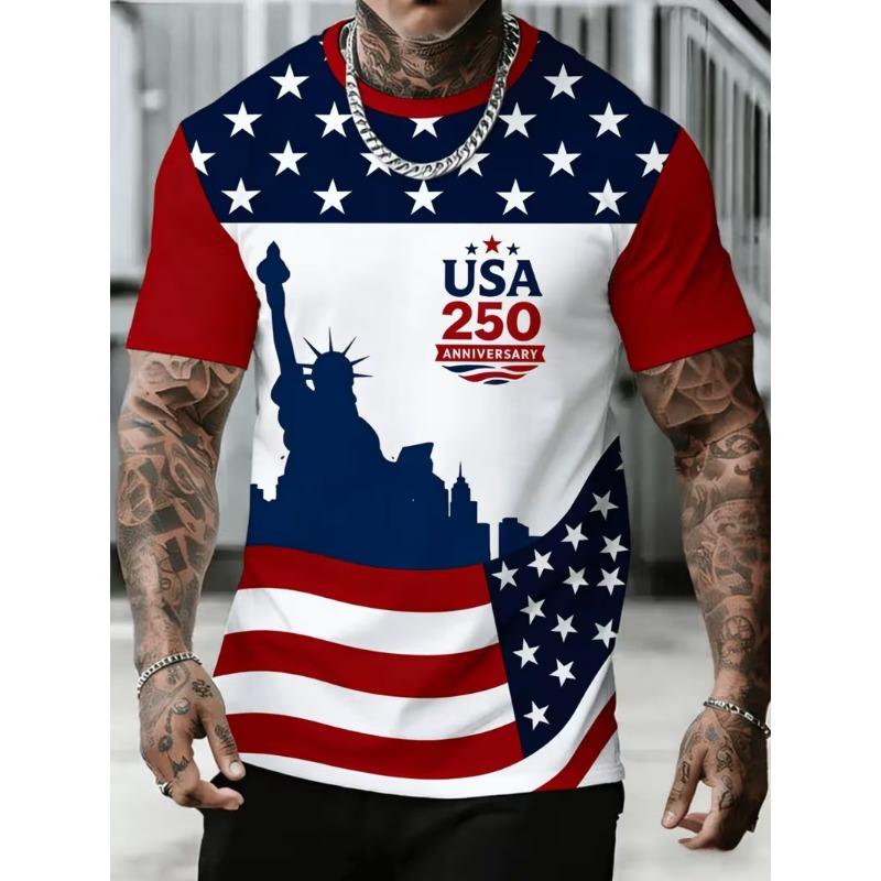 Men's USA 250th Anniversary T-Shirt American Flag Print Oversized Tees Patriotic 4th Of