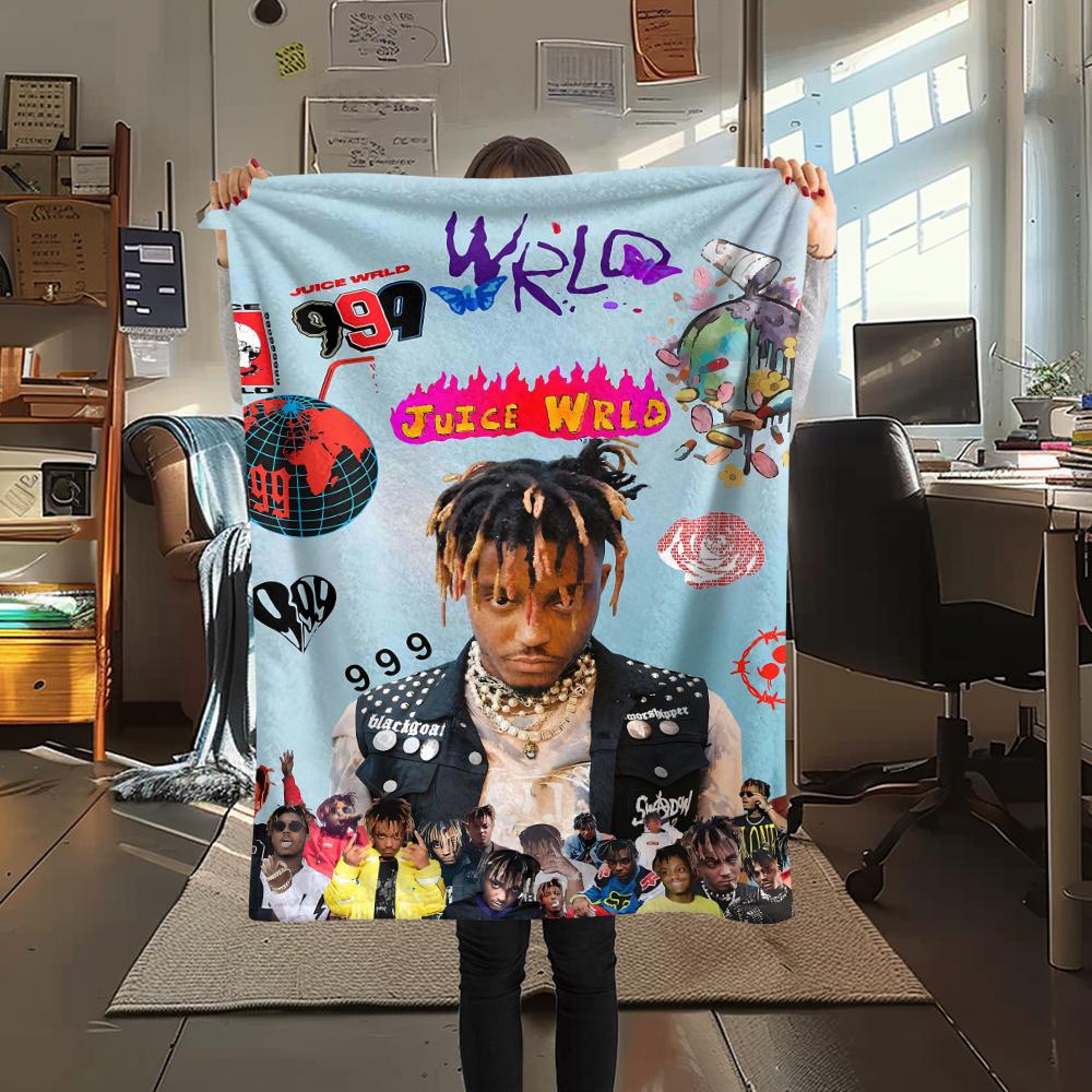 1Pc Juice Wrld Print Flannel Blanket, High Quality Comfortable for All Seasons, Home Decor, Warmth and Comfort, Perfect for Gifts