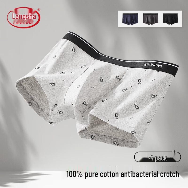 Langsha Men's Pure Cotton Boxer Briefs (4-Pack)
