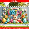 2D Spring Easter Door Cover Colorful Easter Bunny with Eggs on Wooden Background for Party Decoration