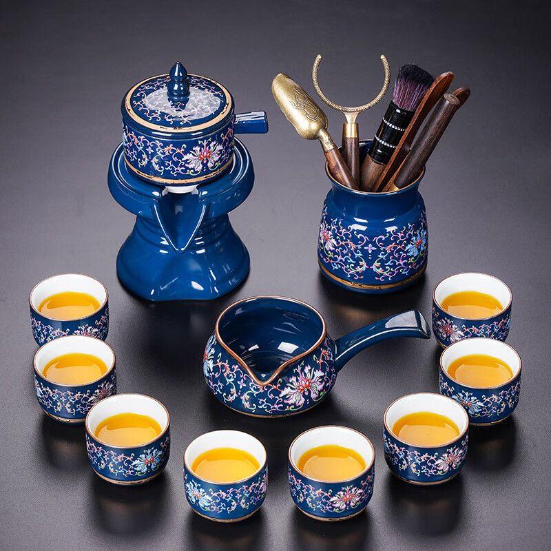 Blue and White Porcelain Kung Fu Tea Set with Automatic Teapot