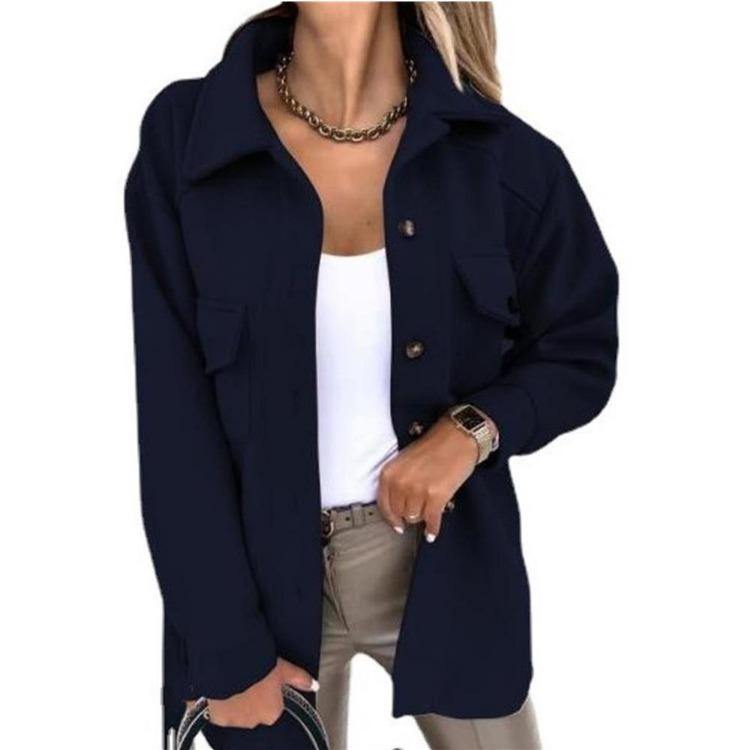 Winter Warm Women s Wool Jacket Short Trench Coat with Pockets Lapel Buttons S чёрный