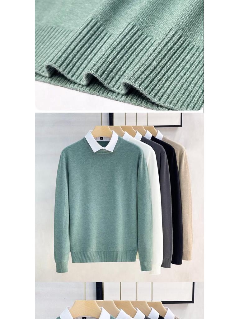 Men's Designer Sweater, Fall 2025: Korean Style Fake Two-Piece with Shirt and Stand Collar, Inner Knitwear Base Layer.
