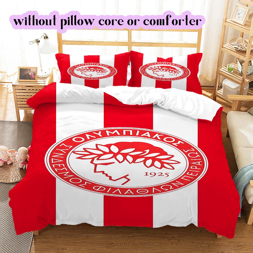 Olympiacos F.C Pattern Bedding Quilt Set Quilt Cover Pillowcase Home Decoration Birthday Gift (1 * duvet cover + 2 * pillowcase, without core)