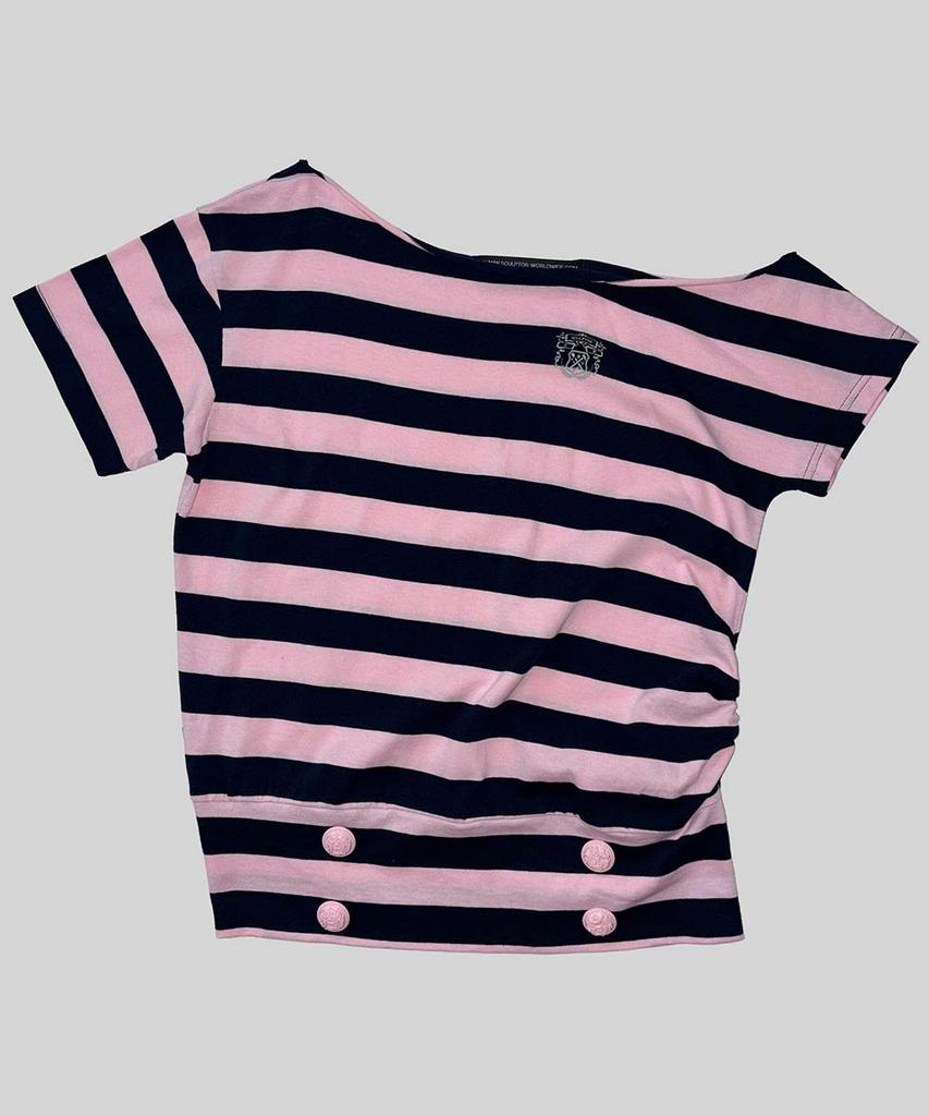 SCULPTOR Button Stripe Tee Pink