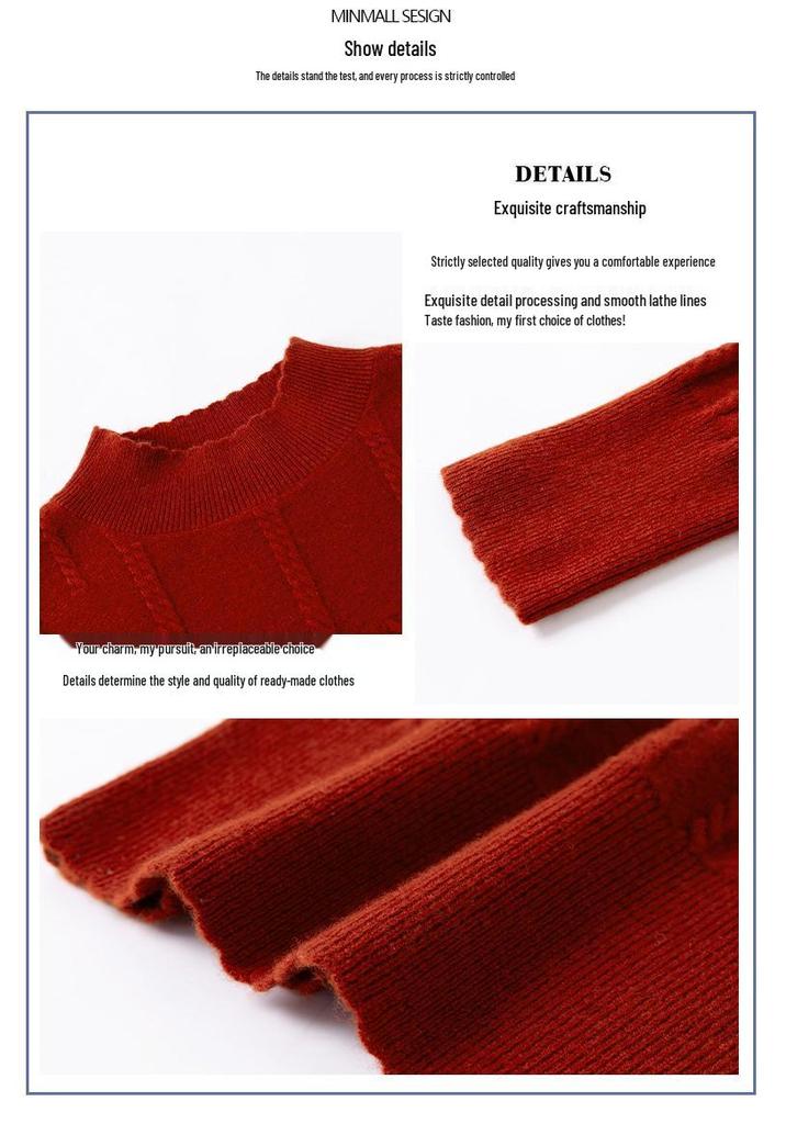Women's Autumn Winter Wool Sweater: Short Half-High Collar, Knitted, Perfect for Mothers
