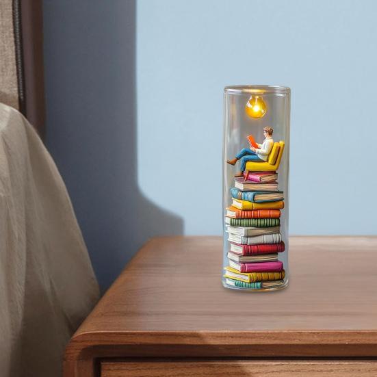 Reading In Tube Night Light Miniature Reader Figurine Statue Home Office Desktop LED Decorative Lamp Ornament Book Lover Gifts
