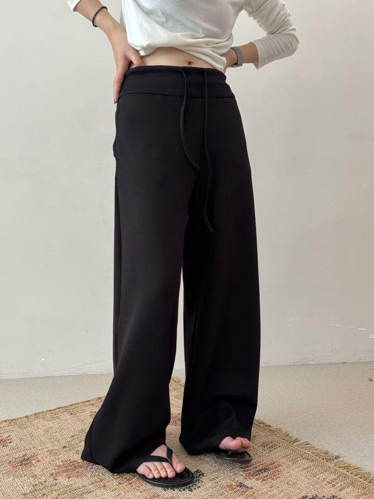 Spring Korean Drape High-Waisted Wide-Leg Pants - Flattering for Pear-Shaped Figures, Casual Straight-Leg Design