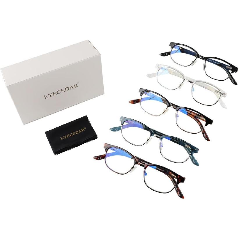 EYECEDAR 5-Pack Reading Glasses Men Women Blue Light Blocking Oval Frame Style Spring Hinges Readers 1.50