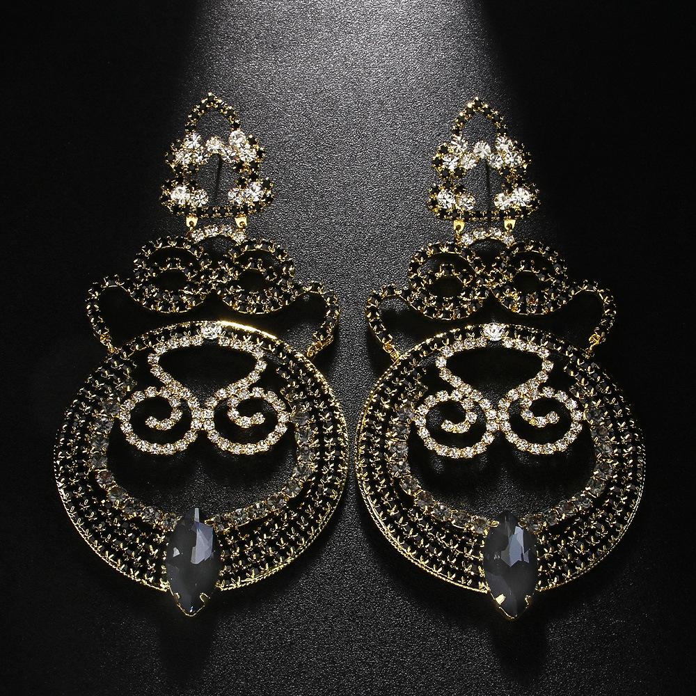 Full Diamond Long Earrings, Personality Trend Exaggerated Earrings, Hip Hop Style Women S Earrings Earrings золотой