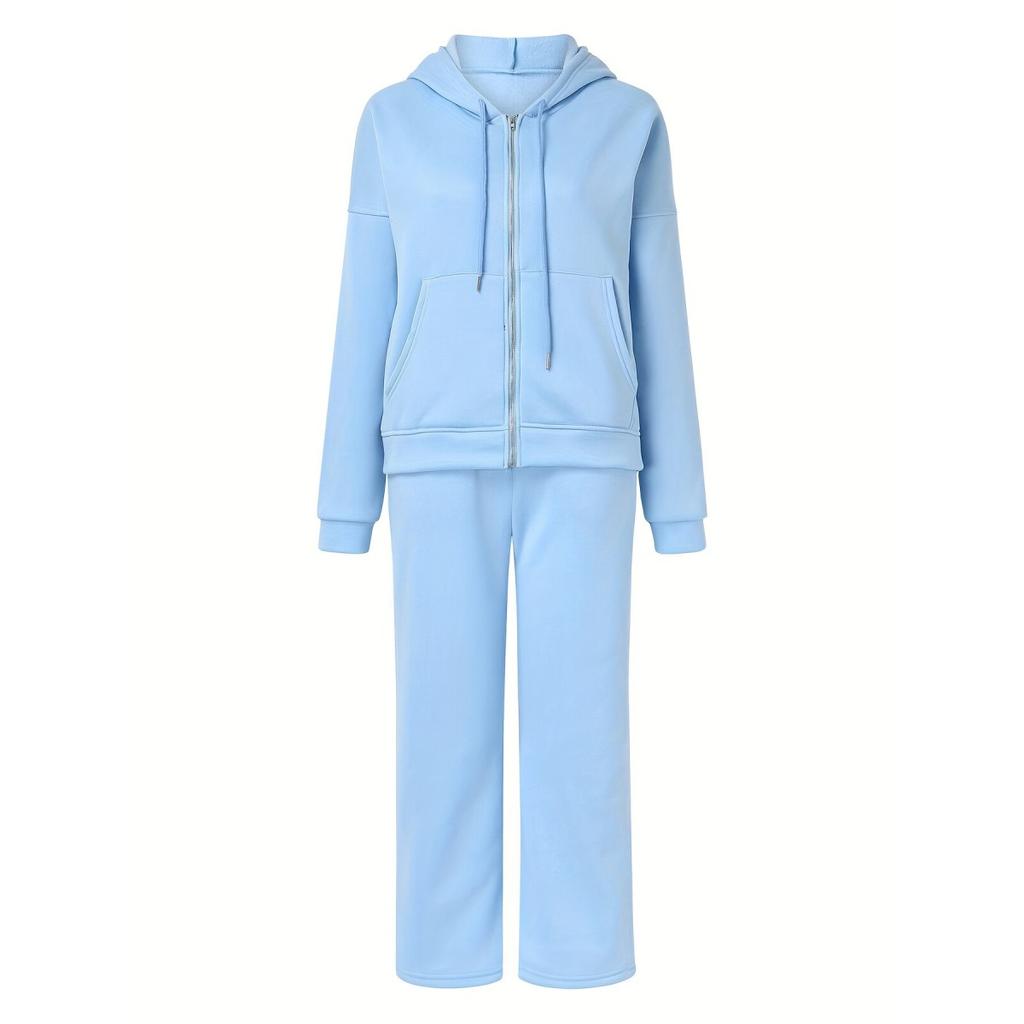 Women's Set Autumn and Winter Casual Sports Solid Color Loose Hooded Sweatshirt Jogging Pants Two-piece Set