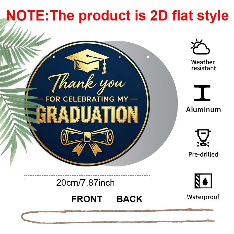 2D Flat Aluminum Graduation-themed Wall Decorations, Available in Various Sizes, with Elegant Navy Blue and Gold Foil Color Schemes, Making Them A