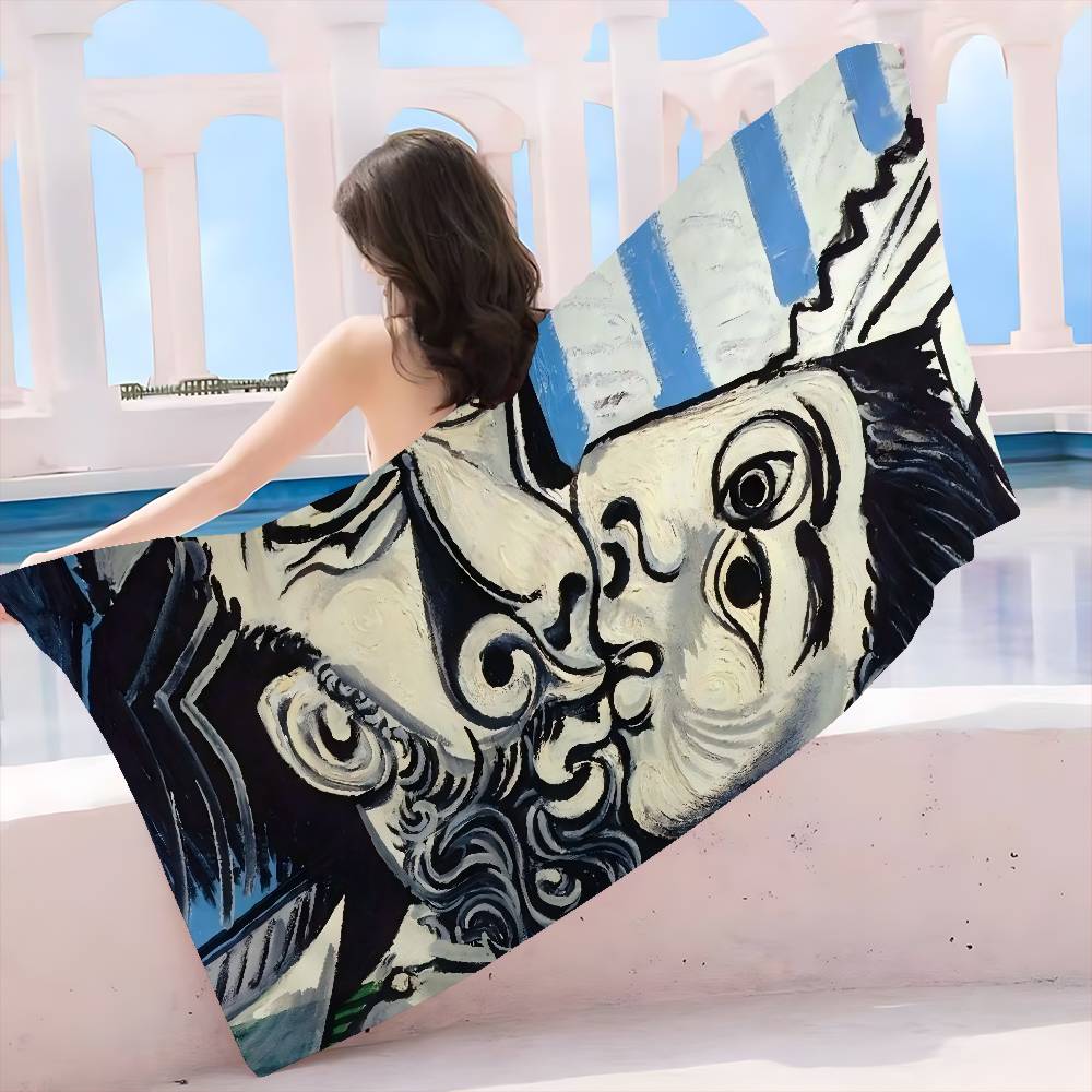P-Picasso Style Painting Microfiber Printed Beach Towel Mountain Climbing Yoga Beach Swimming Running Absorbent Soft Towel