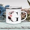 Alphabet Blumen A-Z Vintage Emaille Kaffee Tee Tassen Urlaub Camping Getränke Saft Bier Tassen Zuhause Büro Milch Tasse Geburtstagsgeschenke